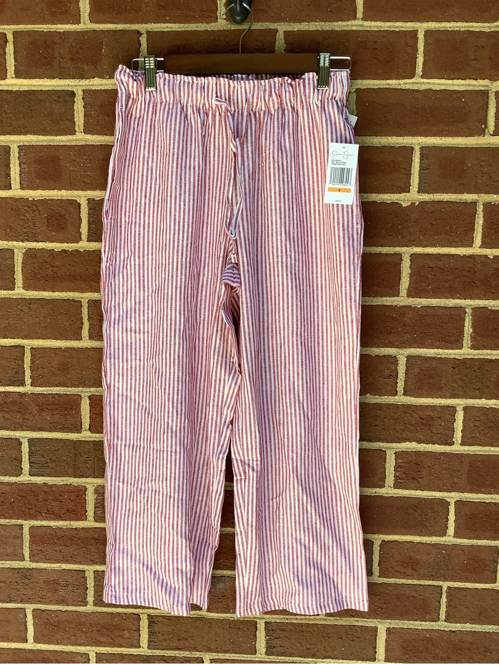 NWT Jessica Simpson Red White Striped Linen Blend Pants Small